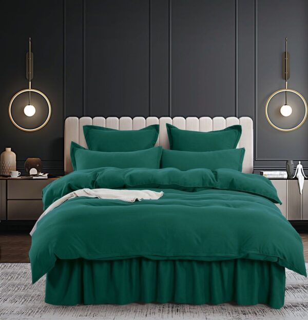 Lenjerie de pat cu volan decorativ, bumbac uni gros, verde