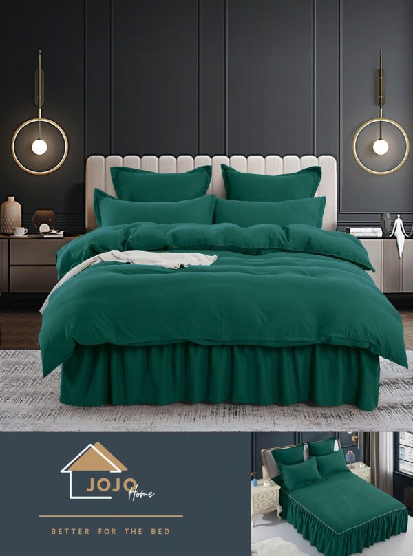 Lenjerie de pat cu volan decorativ, bumbac uni gros, verde