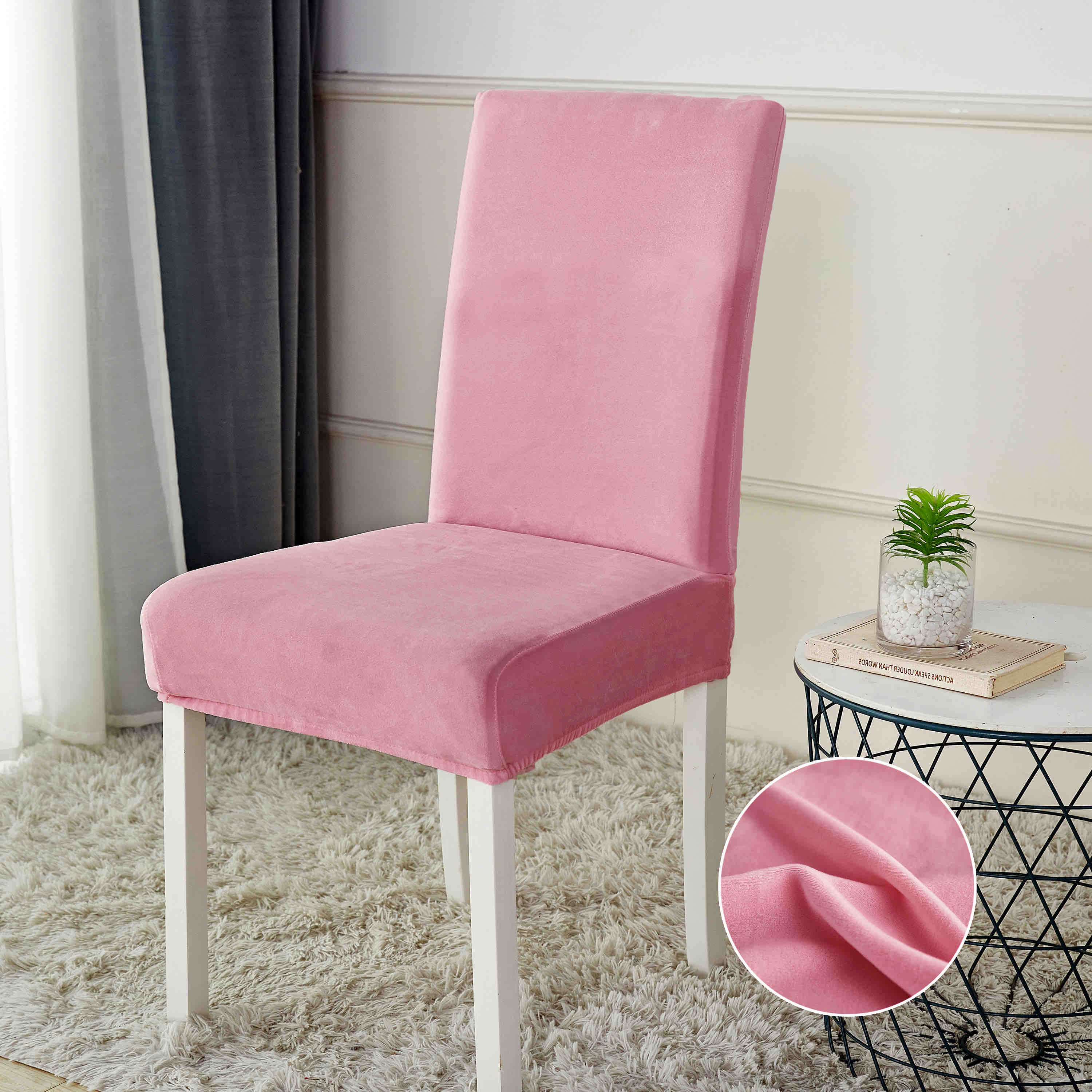 Set 6 Huse pentru scaune, catifea elastica, roz HSC14
