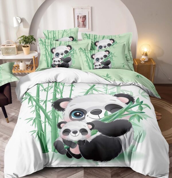 Lenjerie de pat 140 x 200cm, cearceaf cu elastic, ursuleti panda, EC22